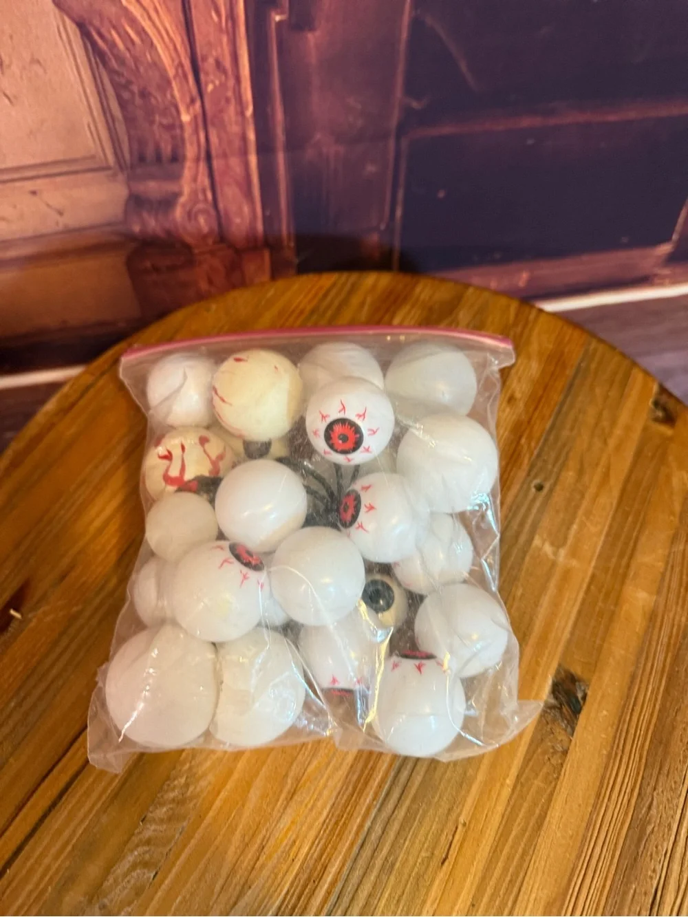 Bag of Decorative Eyeball Props - White with Red and Black Details Craft Monster